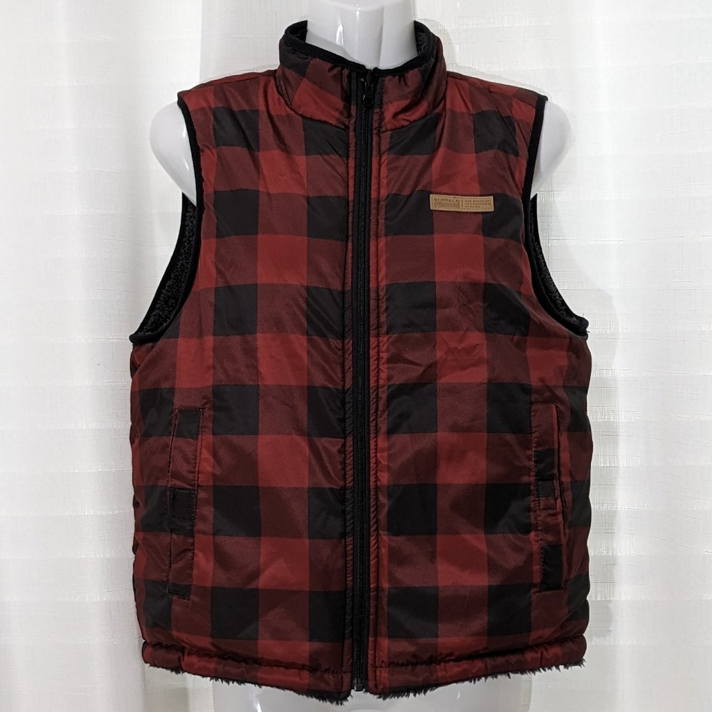 Buffalo David Bitton Red Black Plaid/Grey Reversible Vest Women's Sz M 10 - 12
